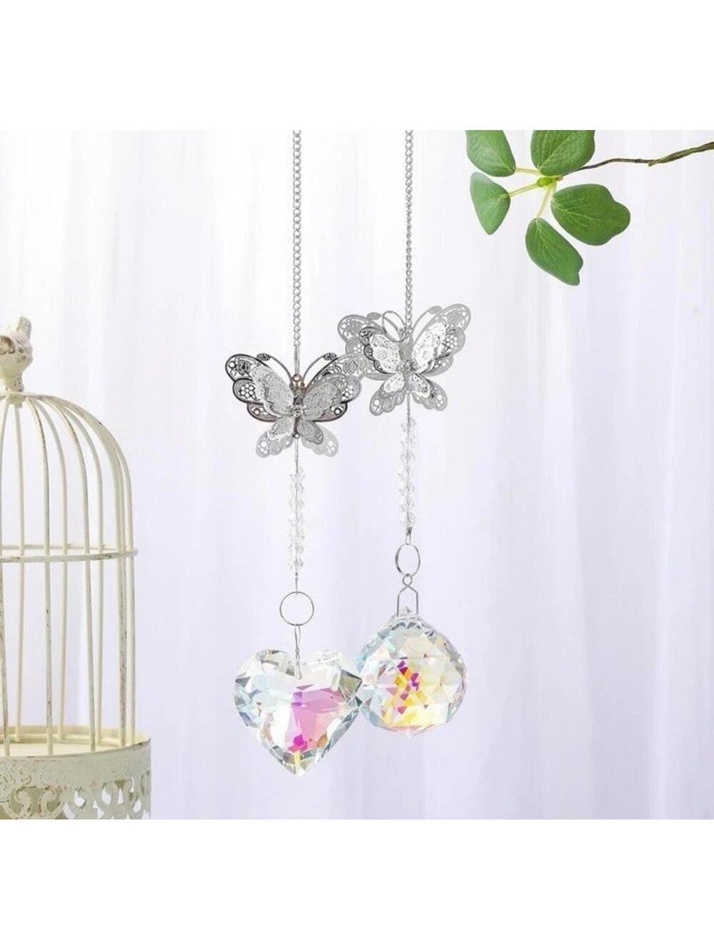2 Pieces Crystal Butterfly Suncatchers Window Prism Tree Hanging Decor Ornaments